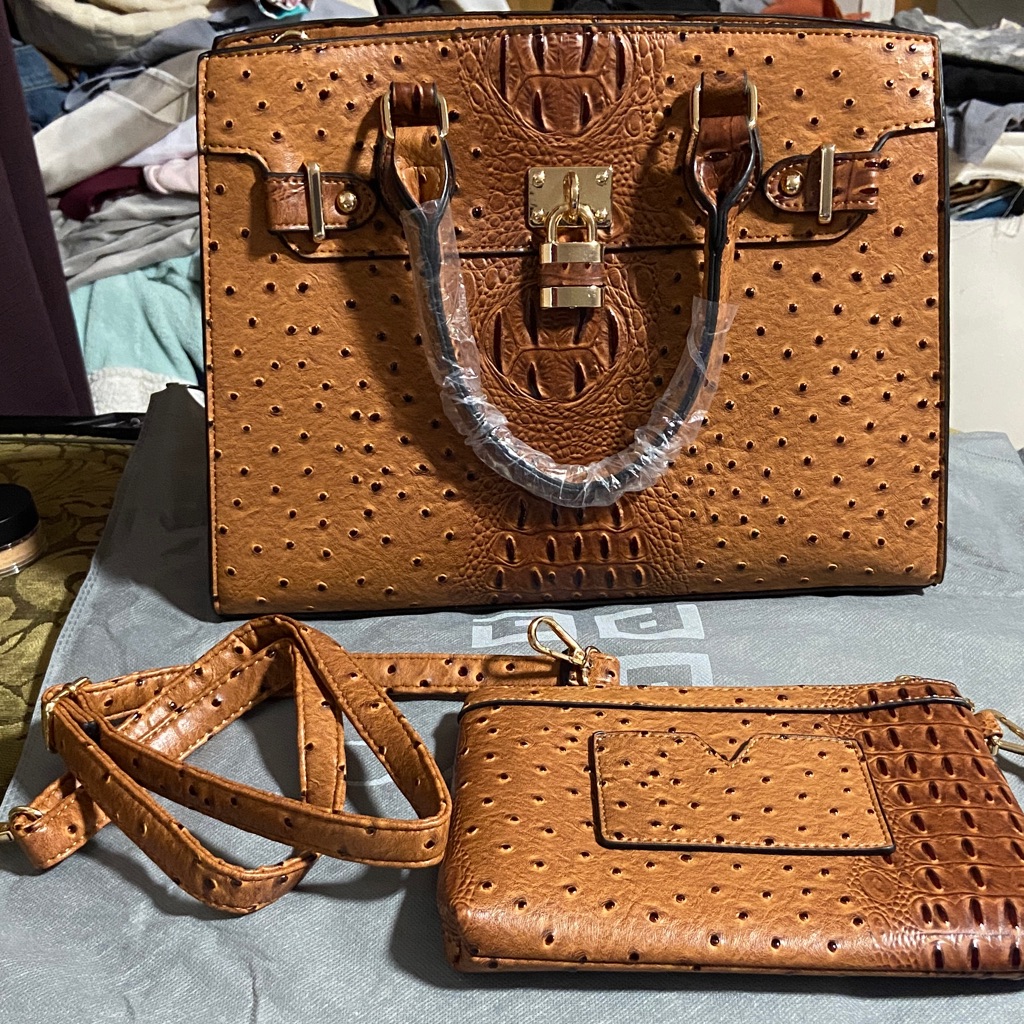 Stylish Tan Satchel And Wallet Set